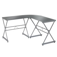 Target Marketing Systems Atrium Modern L-Shaped Computer Desk, Home Office Working And Gaming Table With Tempered Glass Desktop And Metal Frame, 51 W, Frosted Gray