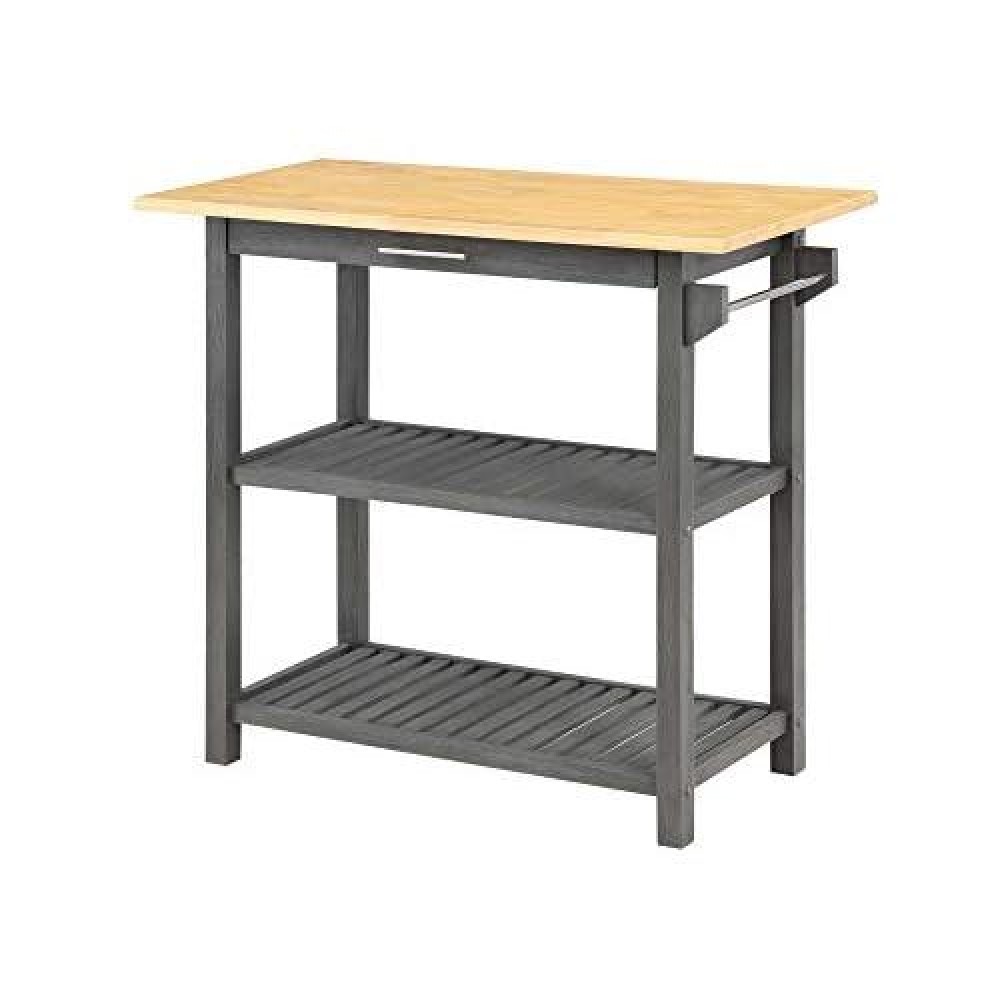 Convenience Concepts Designs2Go 3-Tier Kitchen Prep Island With Drawer, Butcher Block/Wirebrush Dark G