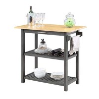 Convenience Concepts Designs2Go 3-Tier Kitchen Prep Island With Drawer, Butcher Block/Wirebrush Dark G