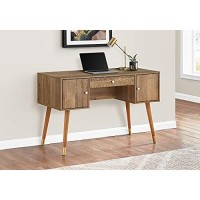 Monarch Specialties Mid-Century Modern Laptop/Writing Table With Rippled Front-2 Cabinets-1 Storage Drawer-Home Office Computer Desk, 48 L, Walnut/Gold