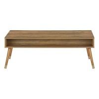 Monarch Specialties Rectangular Cocktail Storage Drawer And 1 Shelf-Rippled Front-Mid-Century Modern Coffee Table, 43 L, Walnut/Gold
