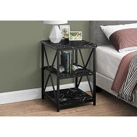 Monarch Specialties Square Side Nightstand-2 Storage Shelves-For Living Room Or Bedroom-Modern Small Accent Table, 26 H, Black Marble-Look/Black Metal