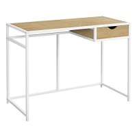 Monarch Specialties Laptop Table/Writing Metal Frame-1 Storage Drawer-Small Home Office Computer Desk, 42 L, Natural Wood-Look/White