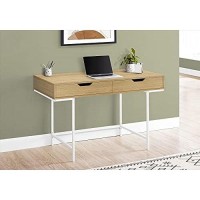 Monarch Specialties Modern Laptop/Writing Table With Recessed Metal Legs-2 Storage Drawers-Home Office Computer Desk, 48 L, Natural Wood-Look/White