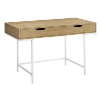 Monarch Specialties Modern Laptop/Writing Table With Recessed Metal Legs-2 Storage Drawers-Home Office Computer Desk, 48 L, Natural Wood-Look/White