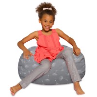 Posh Creations Bean Bag Chair For Kids, Teens, And Adults Includes Removable And Machine Washable Cover, Canvas White Dandelions On Gray, 27In - Medium