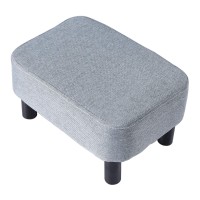 Ibuyke 1654 Small Footstool Linen Fabric Pouf Ottoman Footrest Modern Home Living Room Bedroom Rectangular Stool, With Padded Seat Pine Wood Legs, Gray Rf-Bd214-D