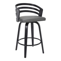 Benjara 30 Inch Wooden And Leatherette Swivel Barstool, Black And Gray