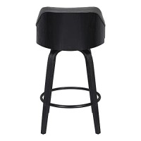 Benjara 26 Inch Wooden And Leatherette Swivel Barstool, Black And Gray