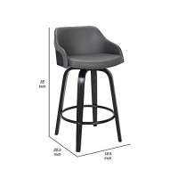 Benjara 26 Inch Wooden And Leatherette Swivel Barstool, Black And Gray