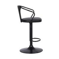 Benjara Adjustable Leatherette Swivel Barstool With Curved Back, Black