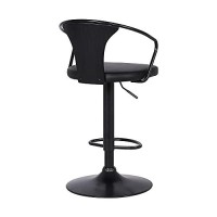 Benjara Adjustable Leatherette Swivel Barstool With Curved Back, Black