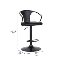 Benjara Adjustable Leatherette Swivel Barstool With Curved Back, Black