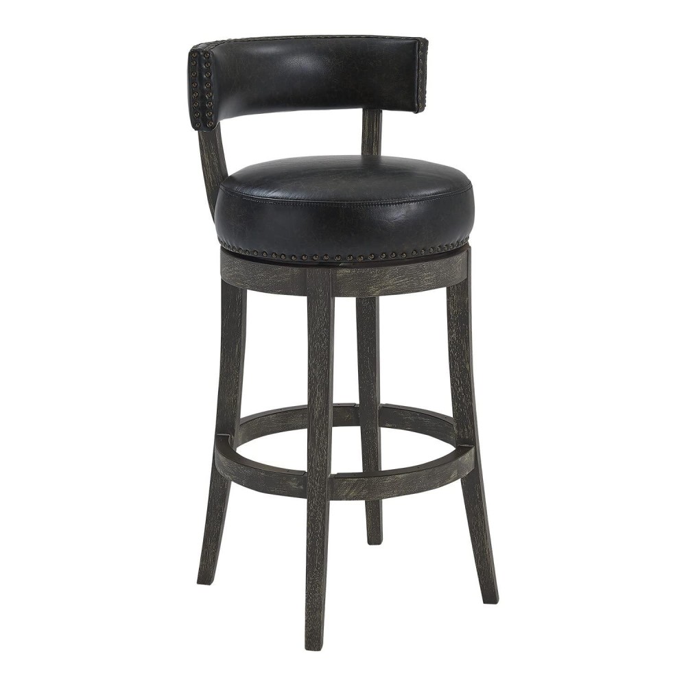 Benjara 31 Inches Nailhead Trim Leatherette Swivel Barstool, Gray