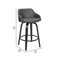Benjara 30 Inch Wooden And Leatherette Swivel Barstool, Black And Gray