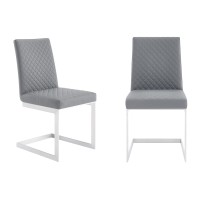 Benjara 20 Inches Diamond Stitched Leatherette Dining Chair, Set Of 2, Gray