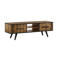 Benjara 59 Inches Rustic 2 Door Tv Stand With Angled Legs, Brown