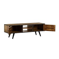 Benjara 59 Inches Rustic 2 Door Tv Stand With Angled Legs, Brown