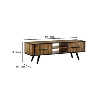 Benjara 59 Inches Rustic 2 Door Tv Stand With Angled Legs, Brown