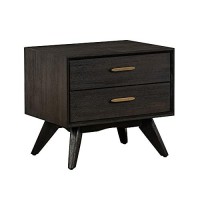 Benjara 21 Inches 2 Drawer Wooden Nightstand With Angled Legs, Brown