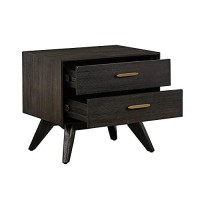 Benjara 21 Inches 2 Drawer Wooden Nightstand With Angled Legs, Brown