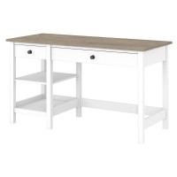 Bush Furniture Mayfield Computer Desk With Shelves, 54W, Pure White And Shiplap Gray