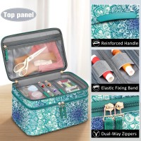 Finpac Sewing Accessories Storage And Organizer Case, Double-Layer Sewing Kits Carrying Bag With Wrist Pin Cushion For Threads, Needles, Embroidery Floss Supplies, Felting Kits (Emerald Illusions)