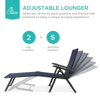 Best Choice Products Set Of 2 Outdoor Patio Chaise Lounge Chair Adjustable Reclining Folding Pool Lounger For Poolside, Deck, Backyard W/Steel Frame, 250Lb Weight Capacity - Navy