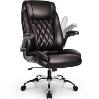 Neo Chair Office Chair Computer High Back Adjustable Flip-Up Armrests Ergonomic Desk Chair Executive Diamond-Stitched Pu Leather Swivel Task Chair With Armrests Lumbar Support (Dark Brown)