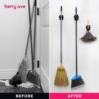 Berry Ave Broom Holder & Mop Grippers [12-Pack]- Self Adhesive, No-Drilling, Wall Mount Tool Organizers For Kitchen, Garage, Laundry Room- Anti-Slip Hanger For Brooms, Mops, Rakes, Dustpans- Black