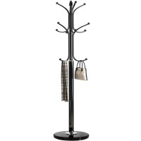 Kertnic Metal Coat Rack Stand With Natural Marble Base, Free Standing Hall Tree With 12 Hooks For Hanging Scarf, Bag, Jacket, Home Entry-Way Hat Hanger Organizer (Black)
