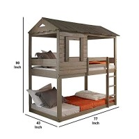 Benjara Twin Size Wooden Bunk Bed With House Design, Regular, Brown
