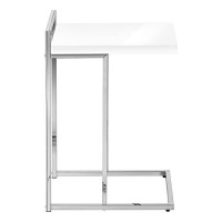 Monarch Specialties 3636 Accent Table, C-Shaped, End, Side, Snack, Living Room, Bedroom, Laminate, Contemporary, Modern Table-25 Hglossy Whitechrome Metal, 16 L X 1825 W X 265 H