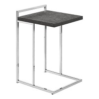 Monarch Specialties Base-Wide, Thick-Panel Top-For Sofa Or Bed-C-Shaped End Accent Table, 25 H, Grey/Chrome Metal