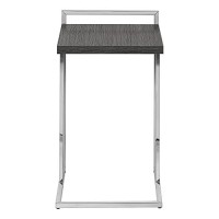 Monarch Specialties Base-Wide, Thick-Panel Top-For Sofa Or Bed-C-Shaped End Accent Table, 25 H, Grey/Chrome Metal