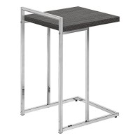 Monarch Specialties Base-Wide, Thick-Panel Top-For Sofa Or Bed-C-Shaped End Accent Table, 25 H, Grey/Chrome Metal