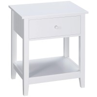 Homcom Side Table, 2-Tier End Table With Drawer And Storage Shelf, Modern Nightstand For Bedroom, Or Living Room, White