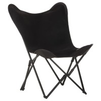 Vidaxl Foldable Butterfly Chair Real Leather Lounge Living Room Brownblack