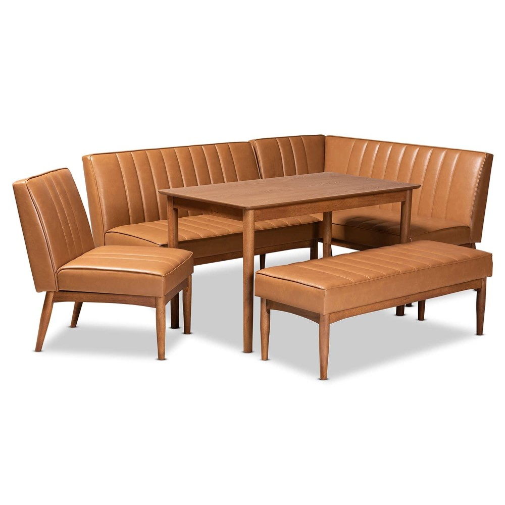 Baxton Studio Daymond Tan And Brown Finished Wood 5-Piece Dining Nook Set