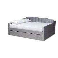 Baxton Studio Lennon Modern And Contemporary Grey Velvet Fabric Upholstered Full Size Daybed With Trundle