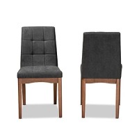 Baxton Studio Adams Modern Transitional Distressed Grey Fabric Upholstered And Walnut Brown Finished Wood 2-Piece Bar Stool Set