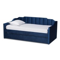 Baxton Studio Lennon Navy Blue Velvet Twin Size Daybed With Trundle