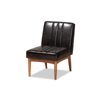 Baxton Studio Daymond Mid-Century Modern Dark Brown Faux Leather Upholstered And Walnut Brown Finished Wood Dining Chair