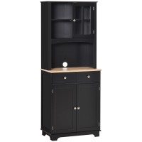 Homcom 67 Kitchen Buffet With Hutch Microwave Cabinet With Framed Doors 2 Drawers Open Countertop Cupboard For Dining Room Black
