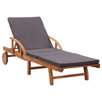 Sun Lounger With Cushion Solid Acacia Wood Folding Sun Lounger.Foldable Chaise Lounge.Adjustable Outside Patio Sunlounger.Outdoor Wooden Garden Lounge Chair