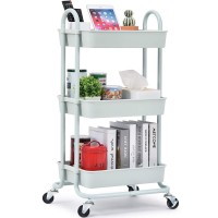 Toolf Utility Rolling Cart With Lockable Wheels, Multi-Purpose Storage Organizer, Organizer Trolley With Handles, Serving Trolley With Mesh Basket For Home, Office, Kitchen, Bathroom (Green)