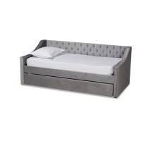 Baxton Studio Raphael Modern And Contemporary Grey Velvet Fabric Upholstered Twin Size Daybed With Trundle