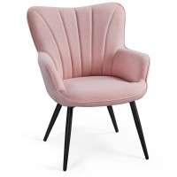 Yaheetech Accent Chair, Modern And Elegant Armchair, Linen Fabric Vanity Chair, Living Room Chair With Metal Legs And High Back For Living Room Bedroom Office Waiting Room, Pink
