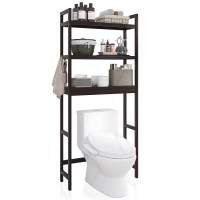 Smibuy Bathroom Storage Shelf, Bamboo Over-The-Toilet Organizer Rack, Freestanding Toilet Space Saver With 3-Tier Adjustable Shelves (Dark Brown)