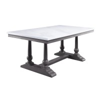 Acme Yabeina Dining Table In Marble Top And Gray Oak Finish